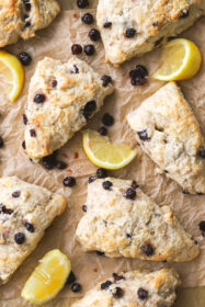 saskatoon berry scones on a baking sheet