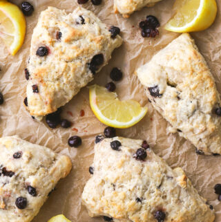 saskatoon berry scones on a baking sheet