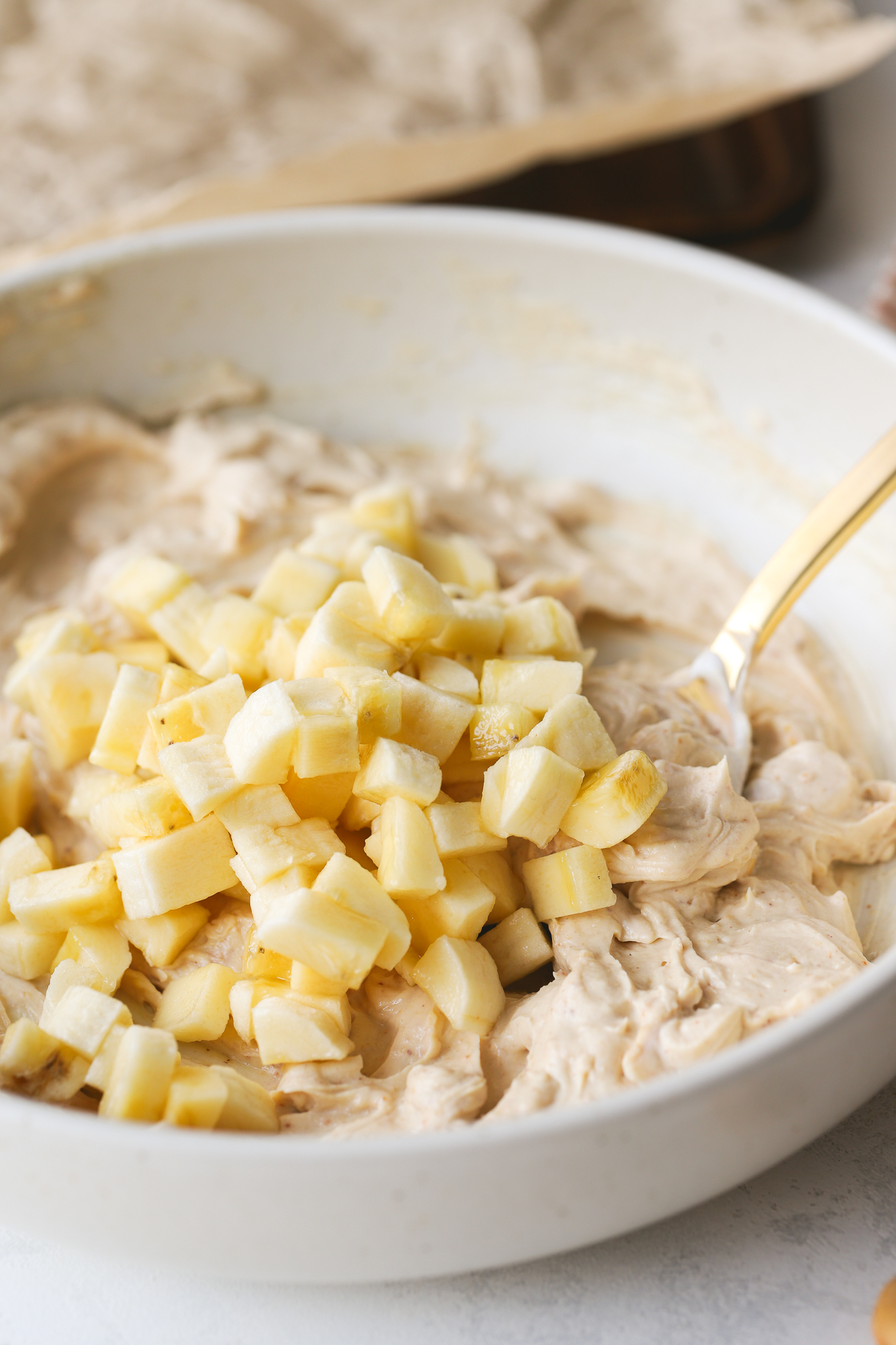 chopped bananas in a bowl