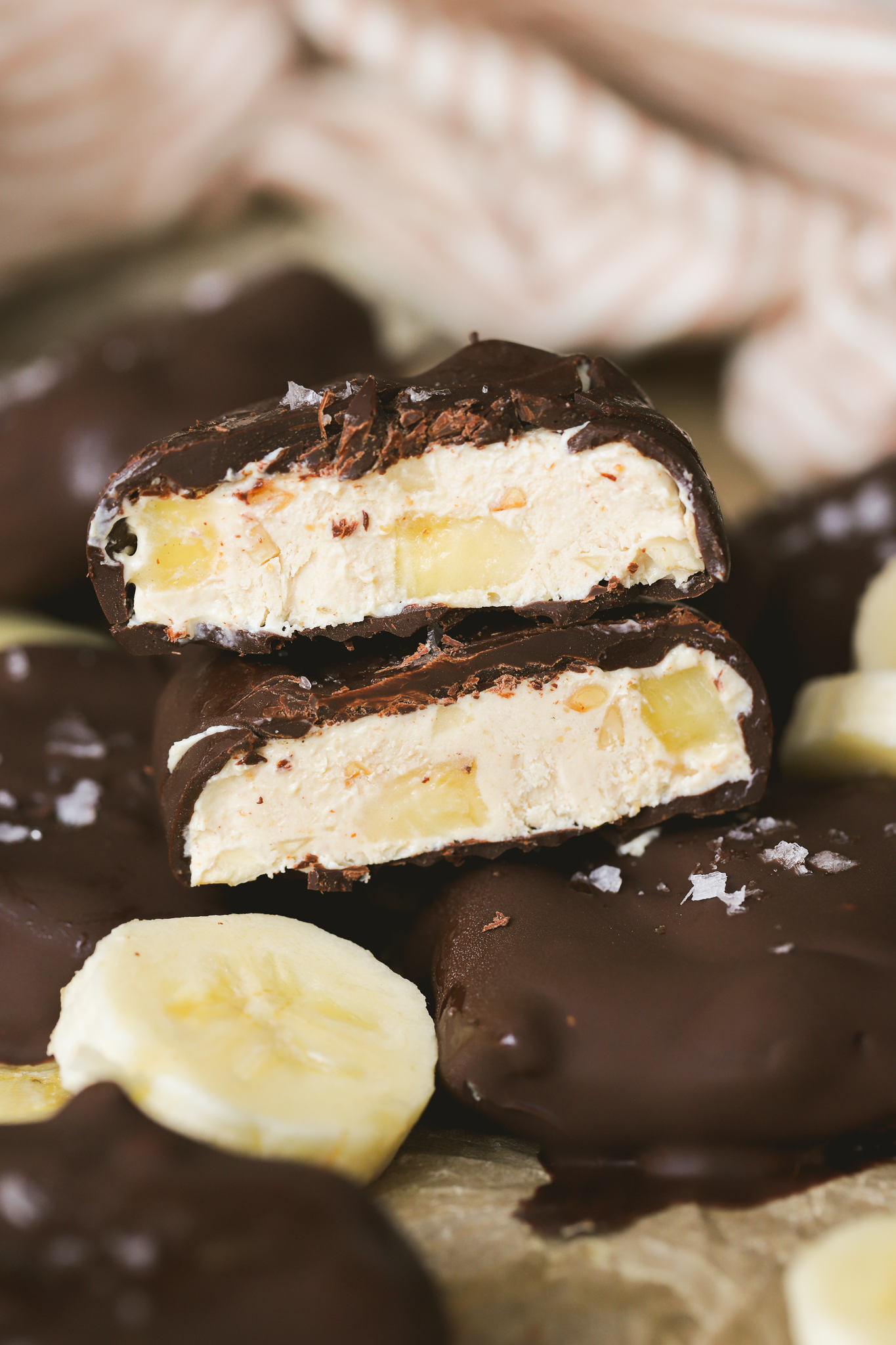 peanut butter banana yogurt clusters cut in half