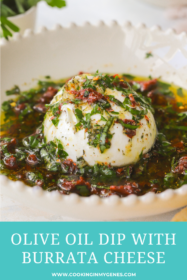 ball of burrata in a bowl drizzle with olive oil and herbs