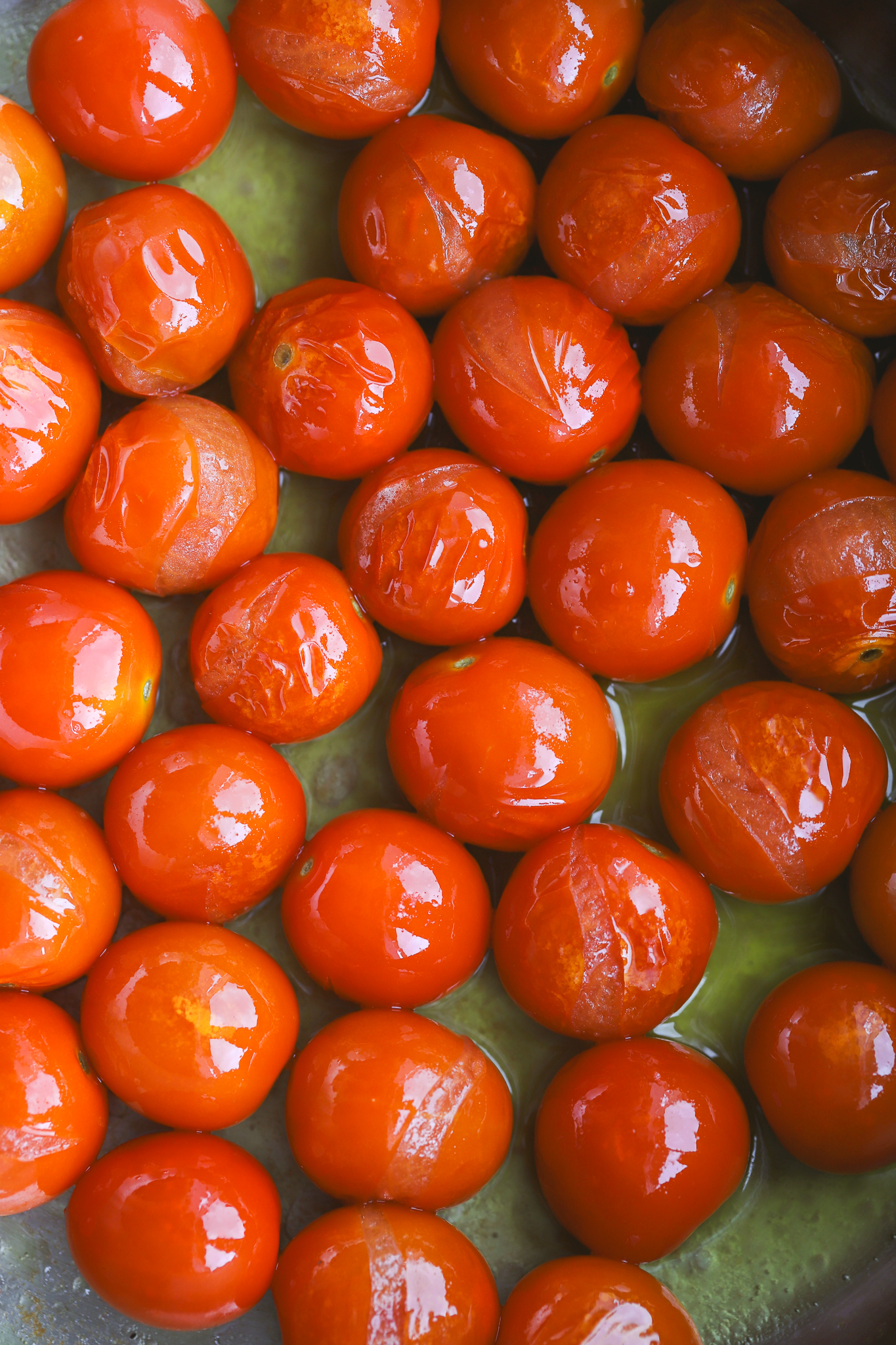 close up of burst cherry tomatoes