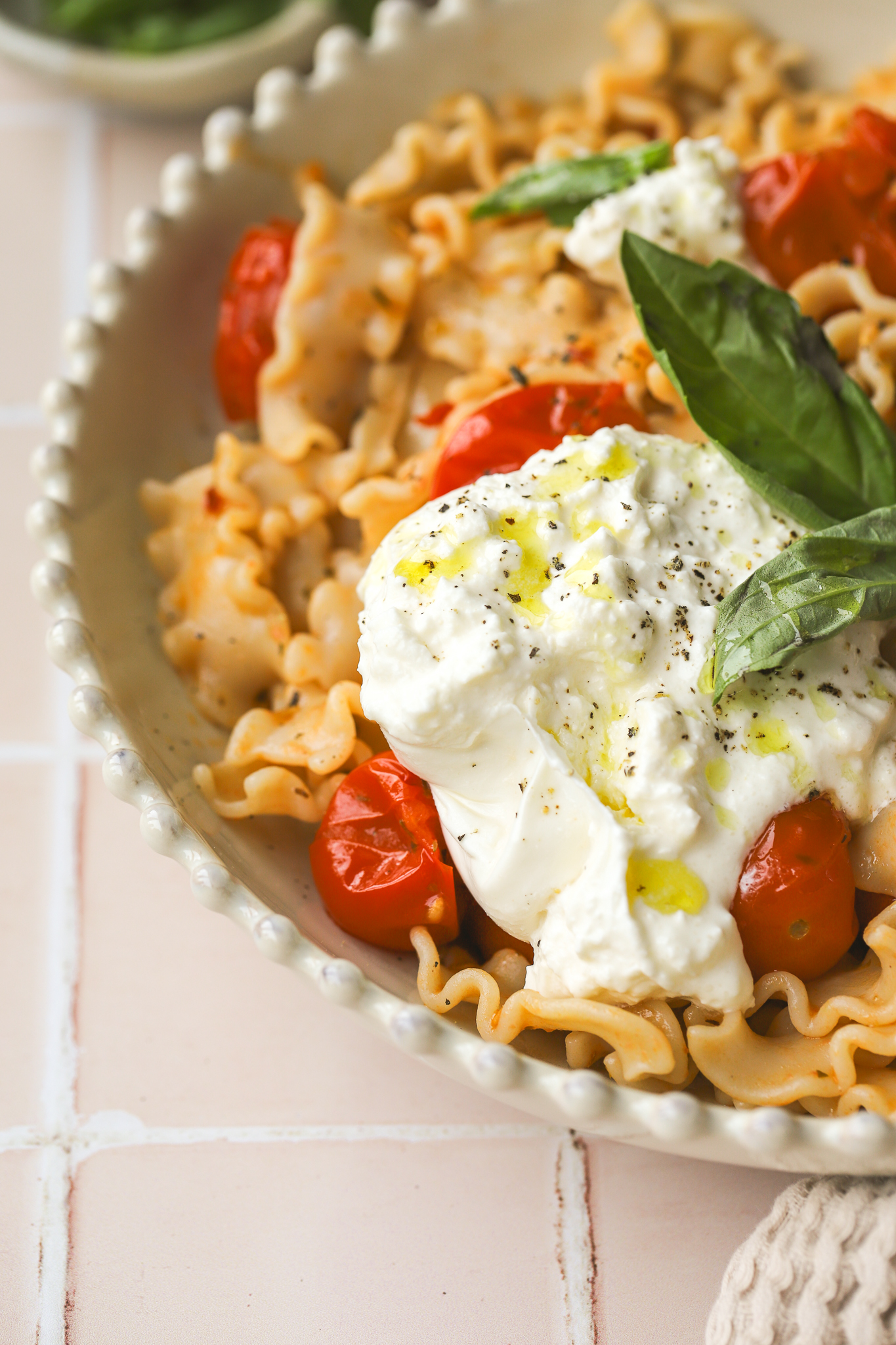 close up of burrata cheese