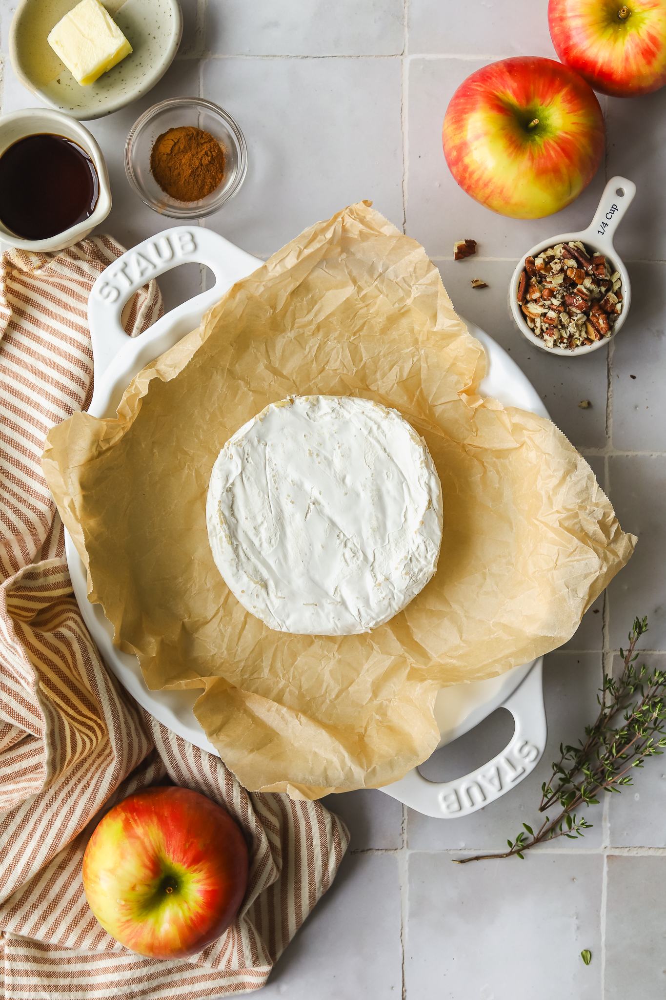 brie cheese in a baking dish