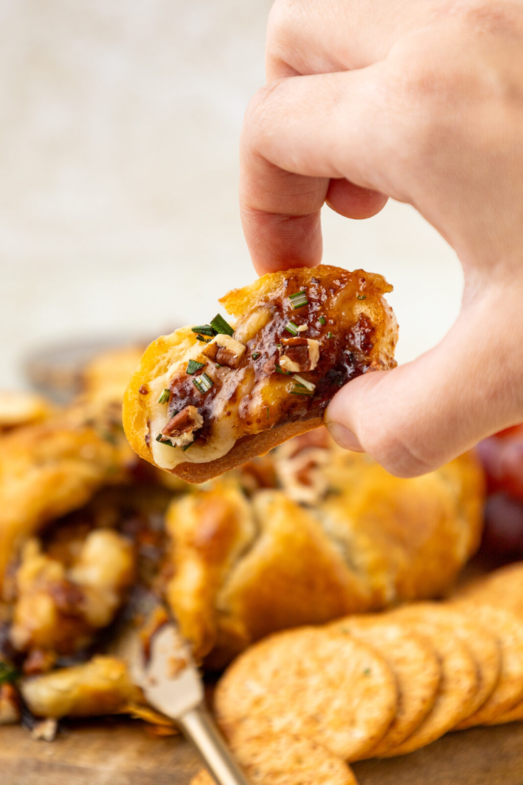 melty brie cheese and fig jam on crostini