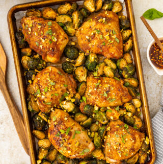 baked sheet pan chicken and brussels sprouts