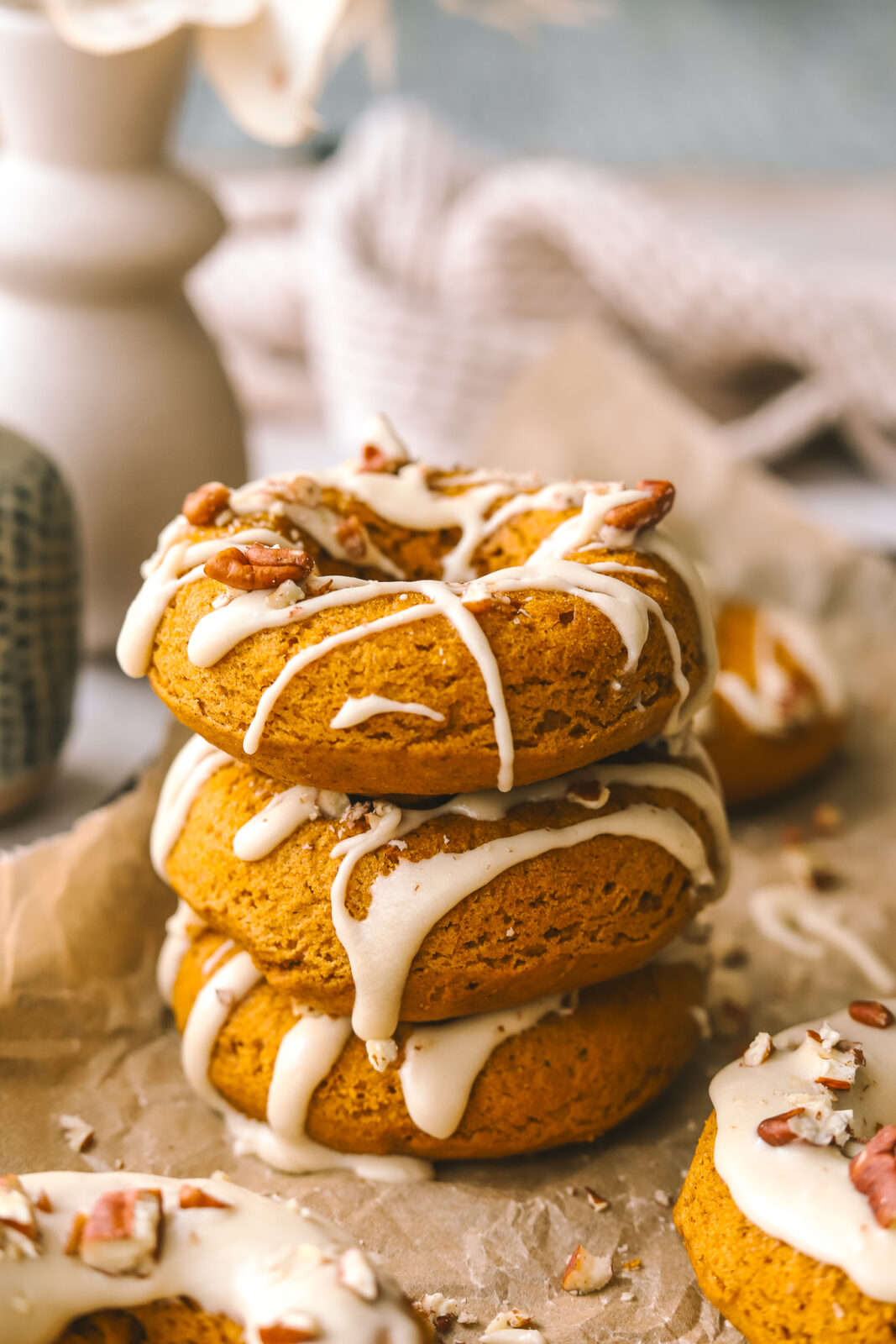 stack of 2-ingredient pumpkin donuts
