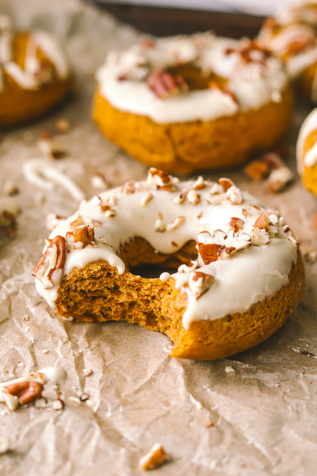 bite out of a pumpkin donut