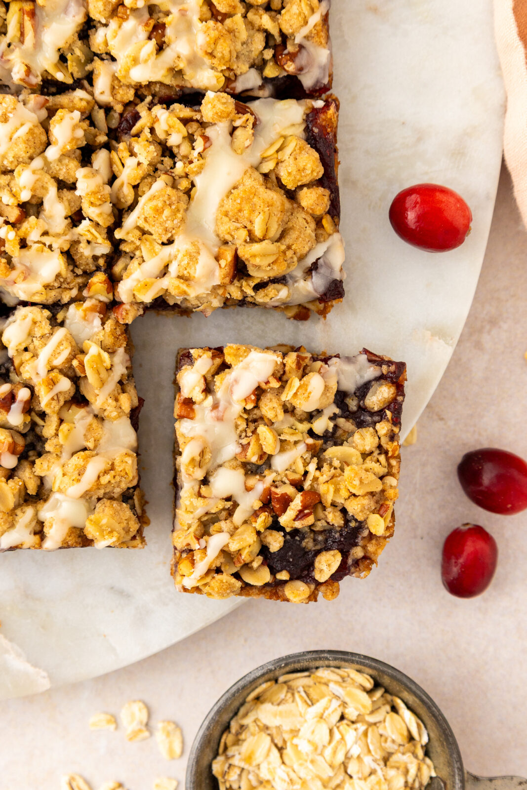 cranberry oat bar with orange glaze