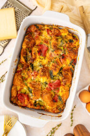 breakfast casserole in a baking dish