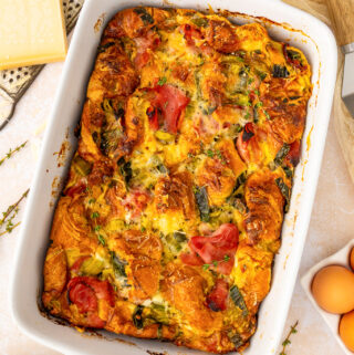 breakfast casserole in a baking dish