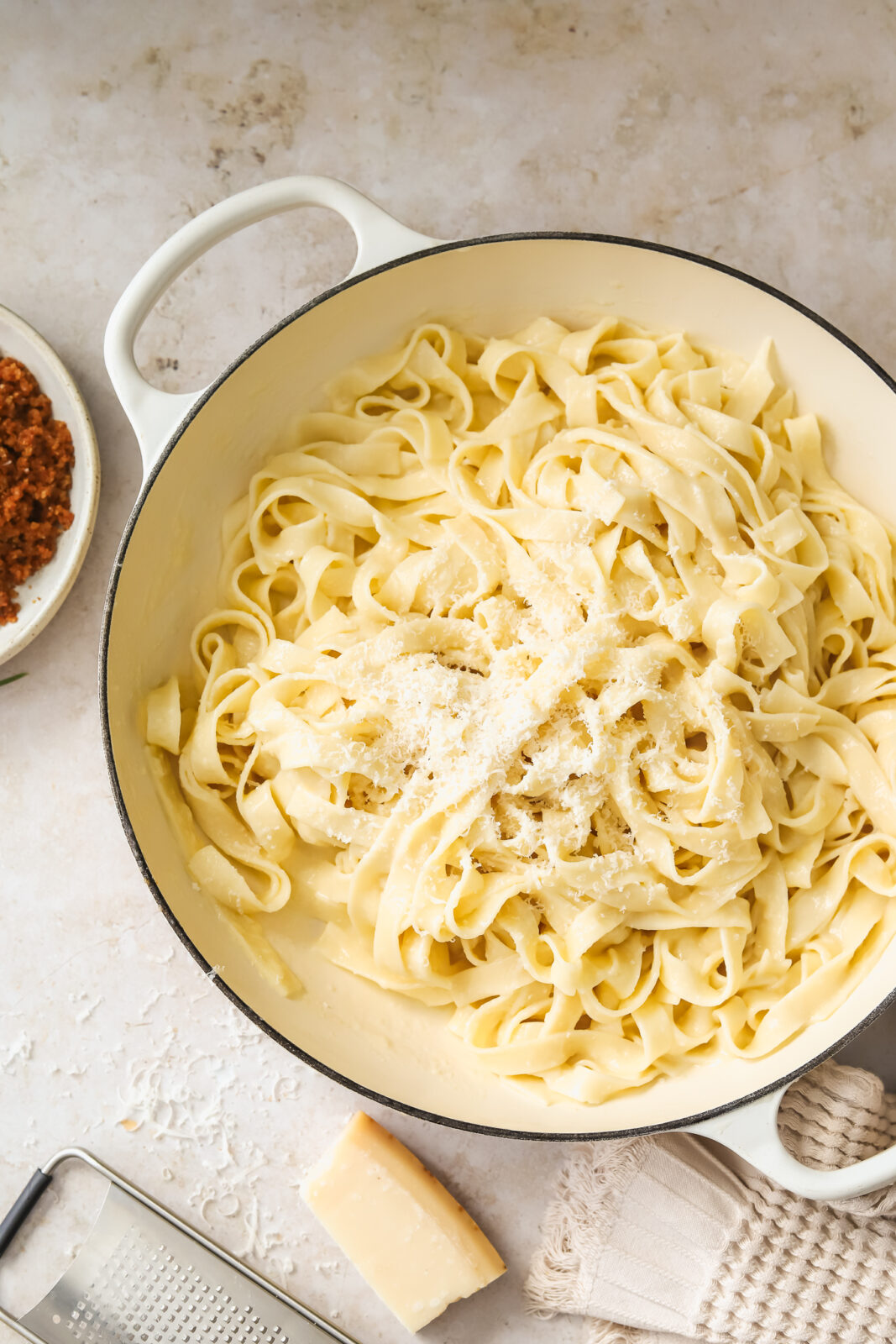 Christmas fettuccine in a large skillet