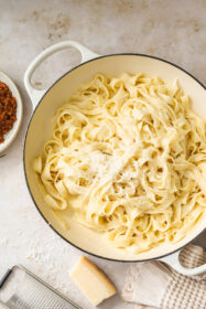 Christmas fettuccine in a large skillet