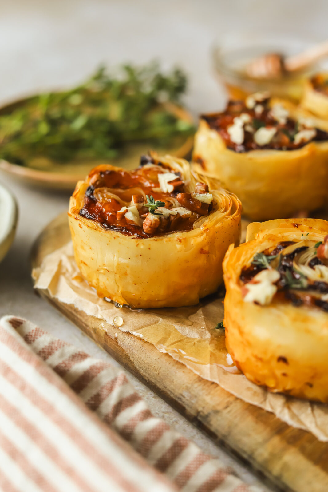 phyllo bites on a serving board