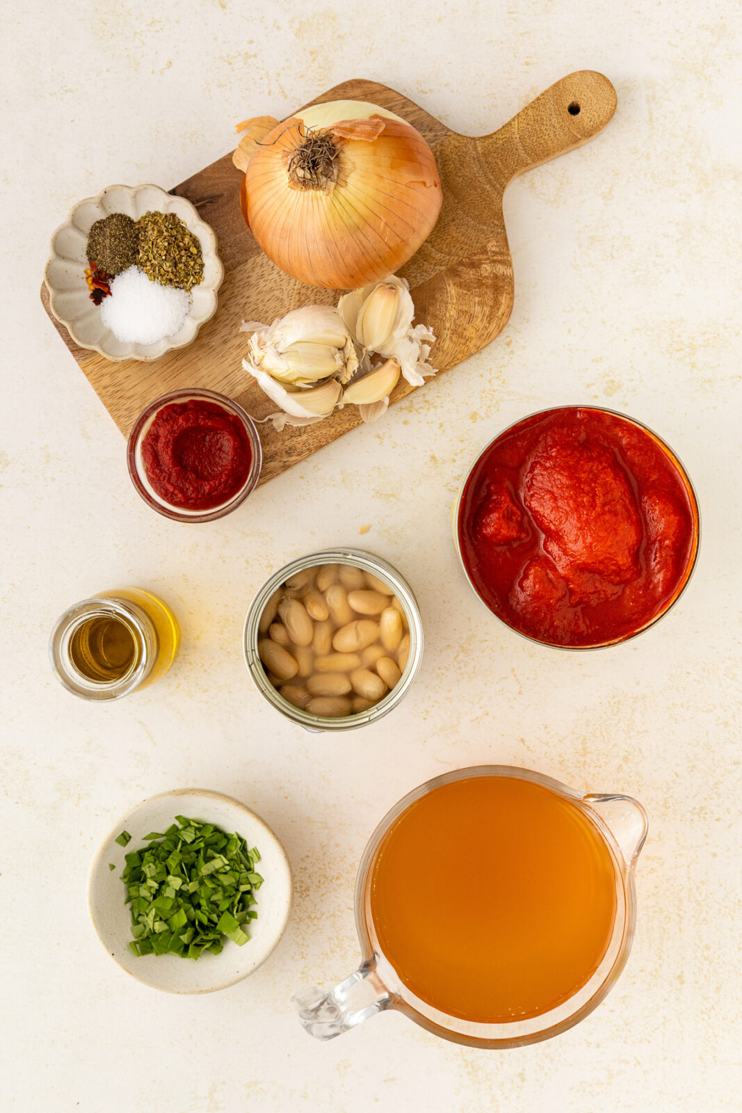 onions, garlic, canned tomatoes and seasonings