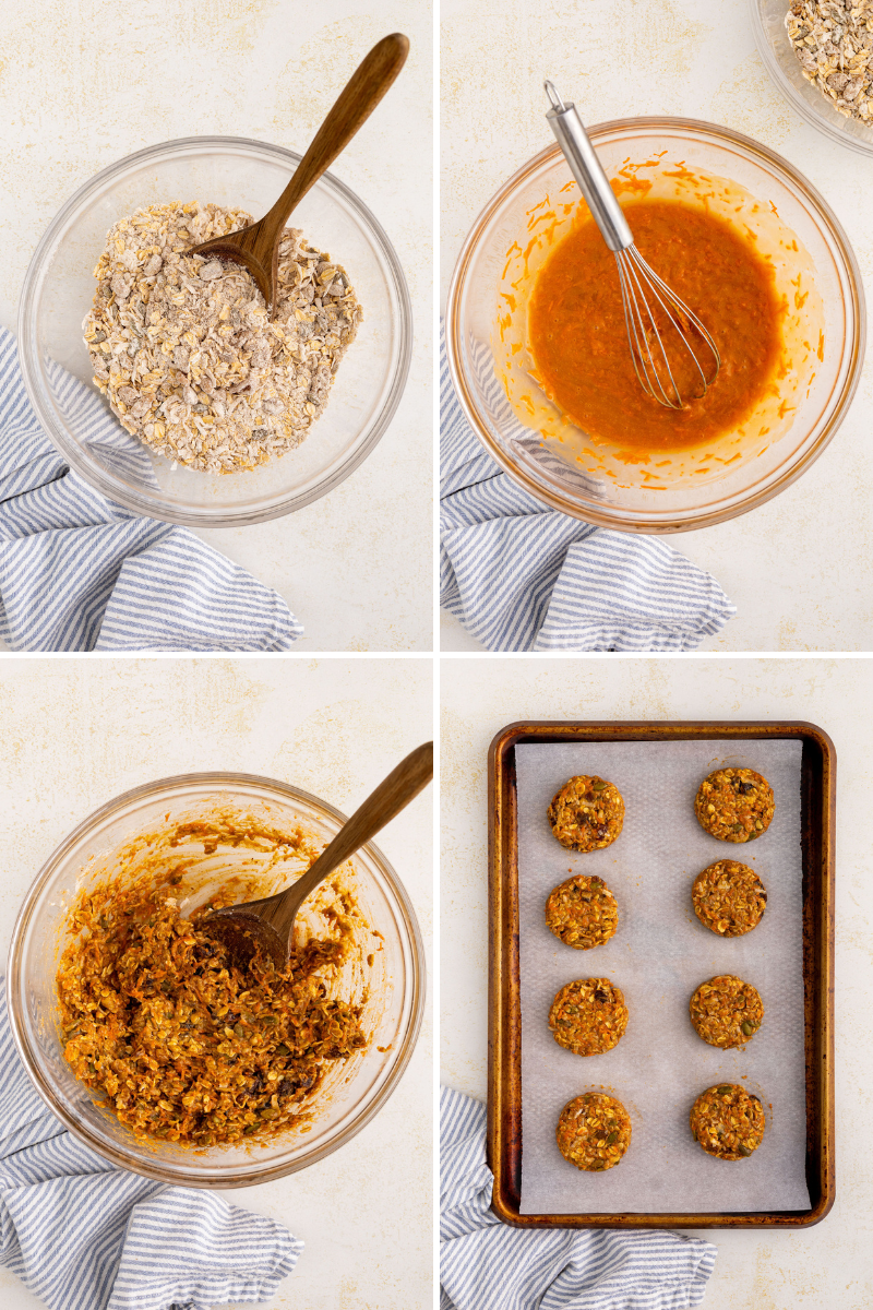 step by step process for making carrot cake breakfast cookies